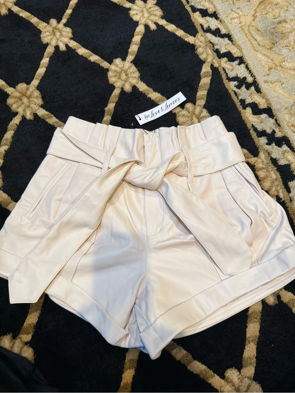 For Love & Lemons Cream leather High-Waist Afton short creme Tie Shorts